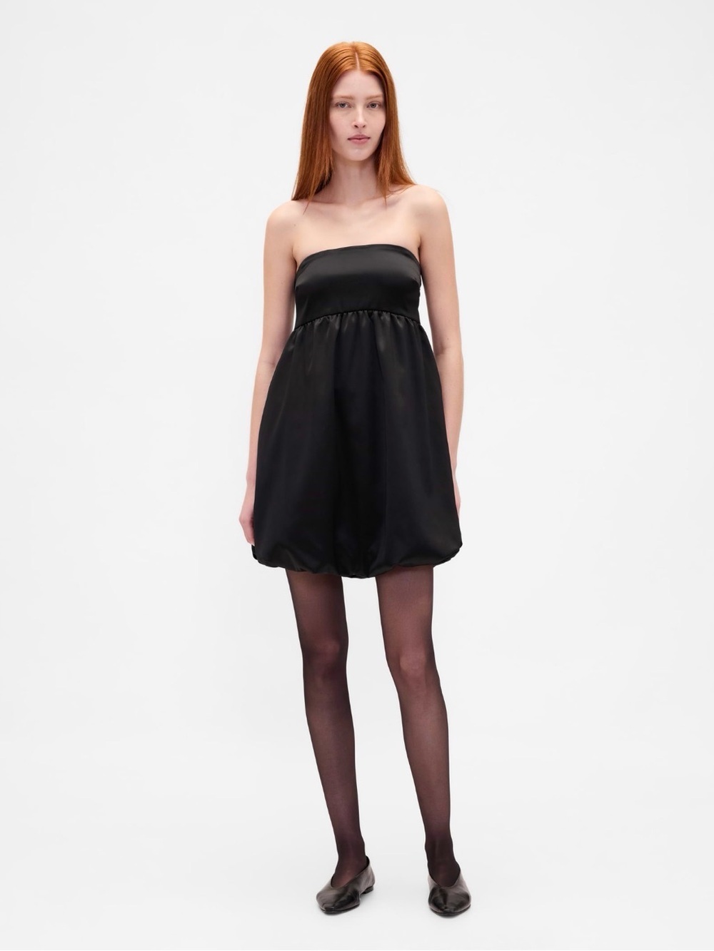 NWT Gap Convertable Strap Black Satin Bubble Hem Dress